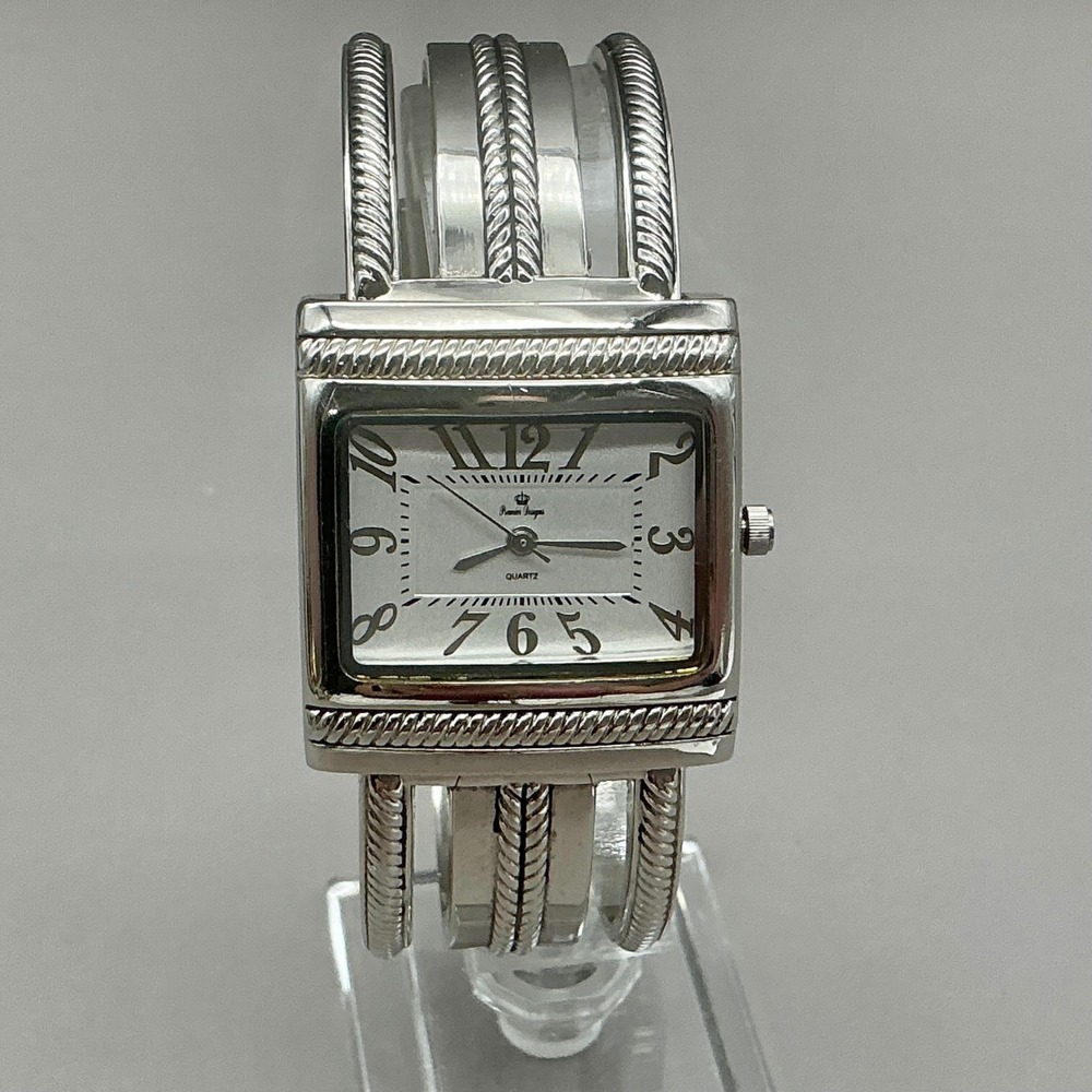 Premier Designs Watch Women's Silver Tone Cuff Bracelet Quartz 7" NEW BATTERY